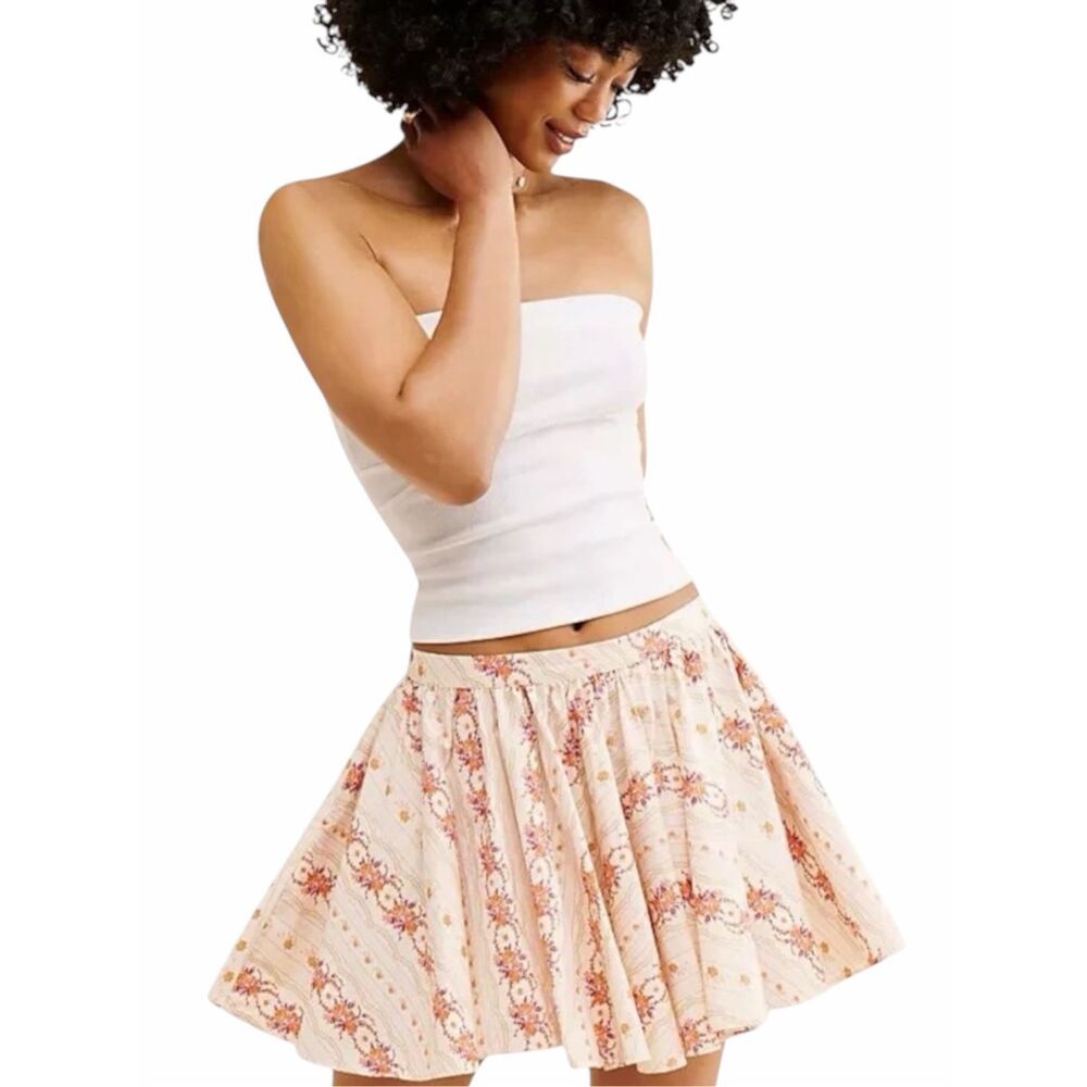 FREE PEOPLE Women’s Ivory Floral Printed Gaia Mini Skirt Medium